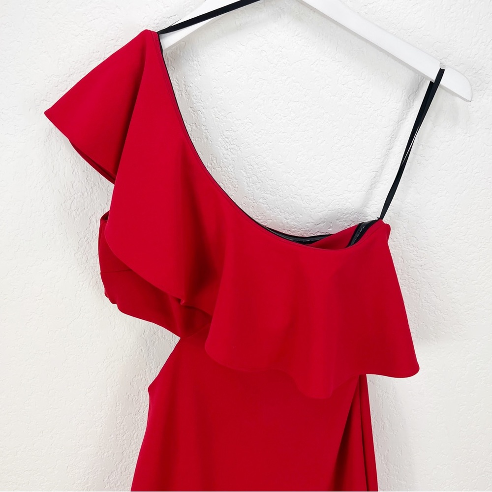Red One-Shoulder Ruffle Evening Dress - Picture 2 of 7